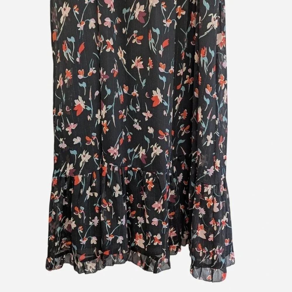 Madewell Black Floral Ruffle-Hem Midi Dress - Picture 7 of 9